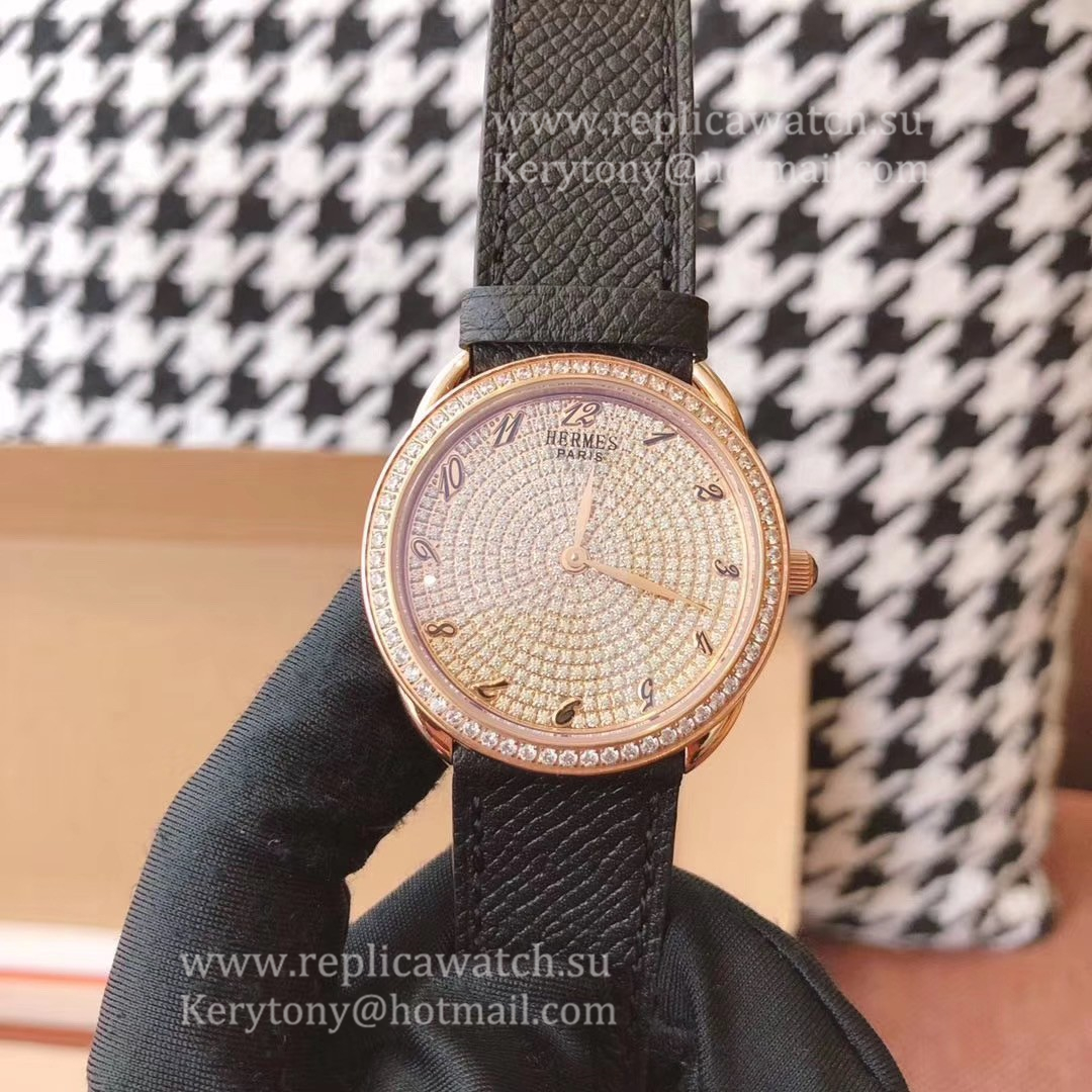 Shop H**me5 Arceau 36mm Ladies Z6F Rose Gold & D1am0nd D1am0nd Dial Quartz (Box included)