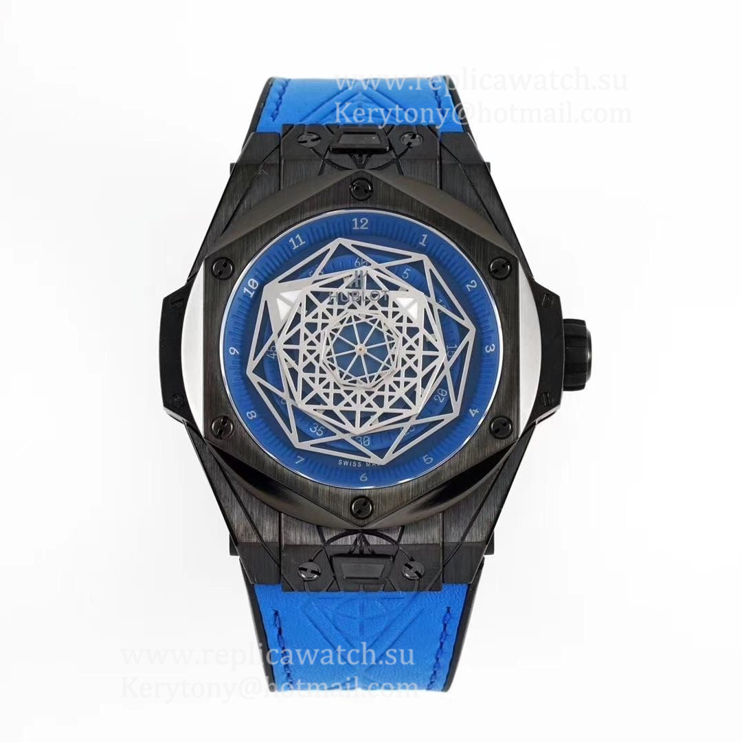 Shop Hublot Big Bang Sang Bleu Black Magic 415.CX.1112.VR.MXM18 HBF PVD Blue Dial HUB1213 UNICO Manufacture