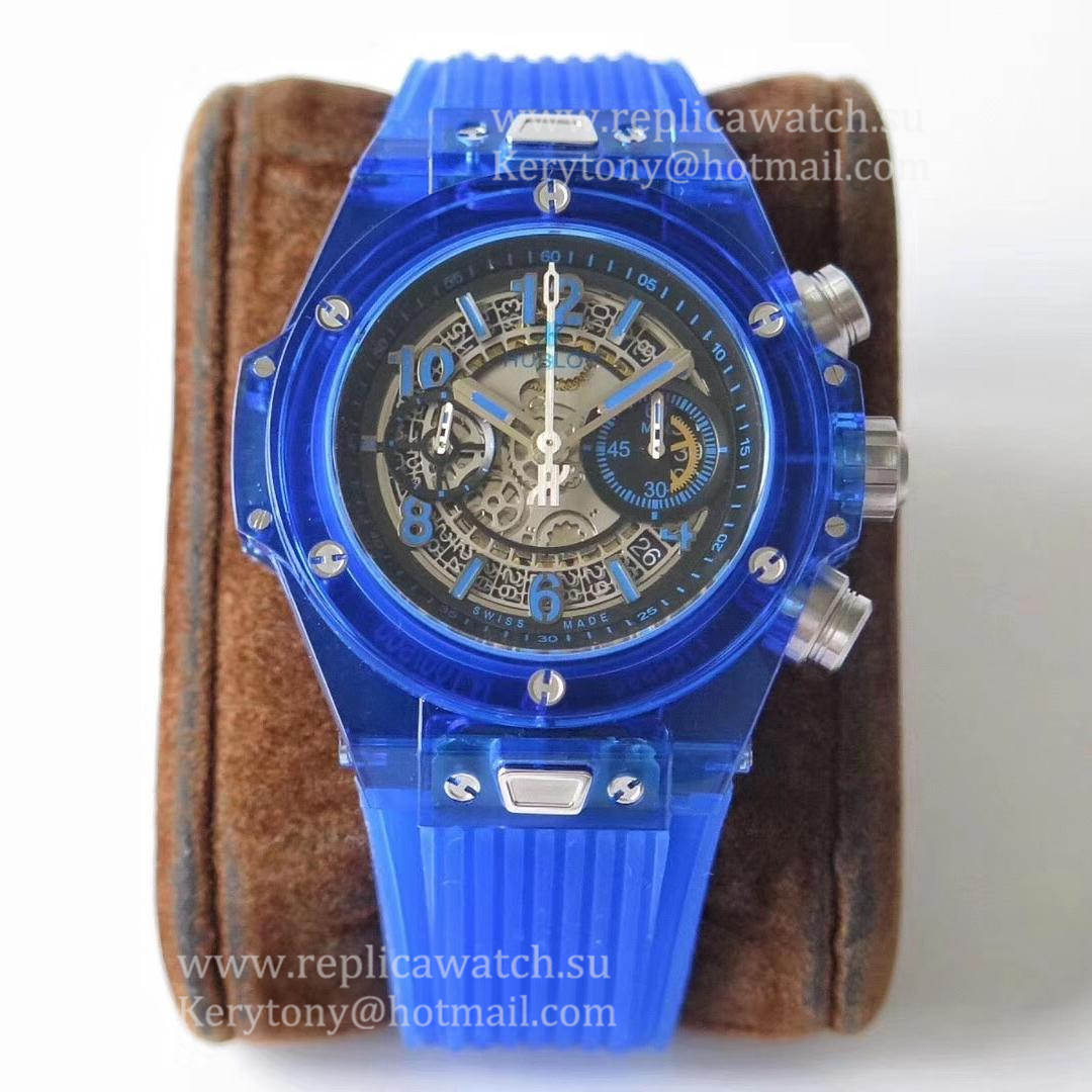 High Quality Hublot Big Bang Unico Blue Sapphire 411.JL.4809.RT OXF Blue Sapphire Crystal Skeleton Dial HUB1242