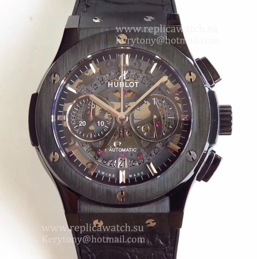 Perfect Replica Hublot Classic Fusion Aerofusion Chrono Black Magic 525.CM.0170.RX HBB V6F Ceramic Black Skeleton Dial 7750