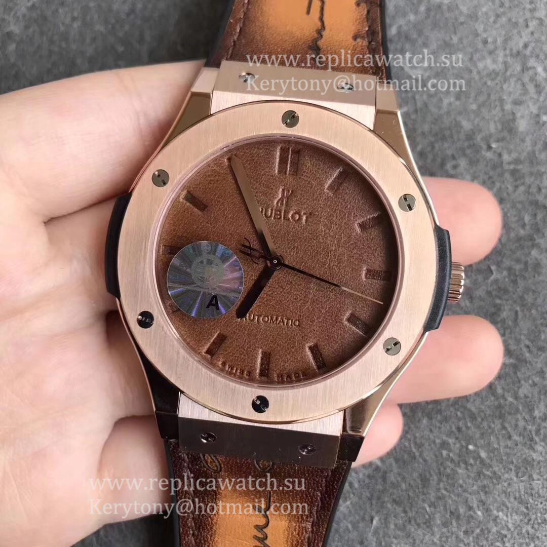 Shop Hublot Classic Fusion Berluti Scritto 511.OX.0500.VR.BER16 SRF V2 Rose Gold Brown Leather Dial HUB1100