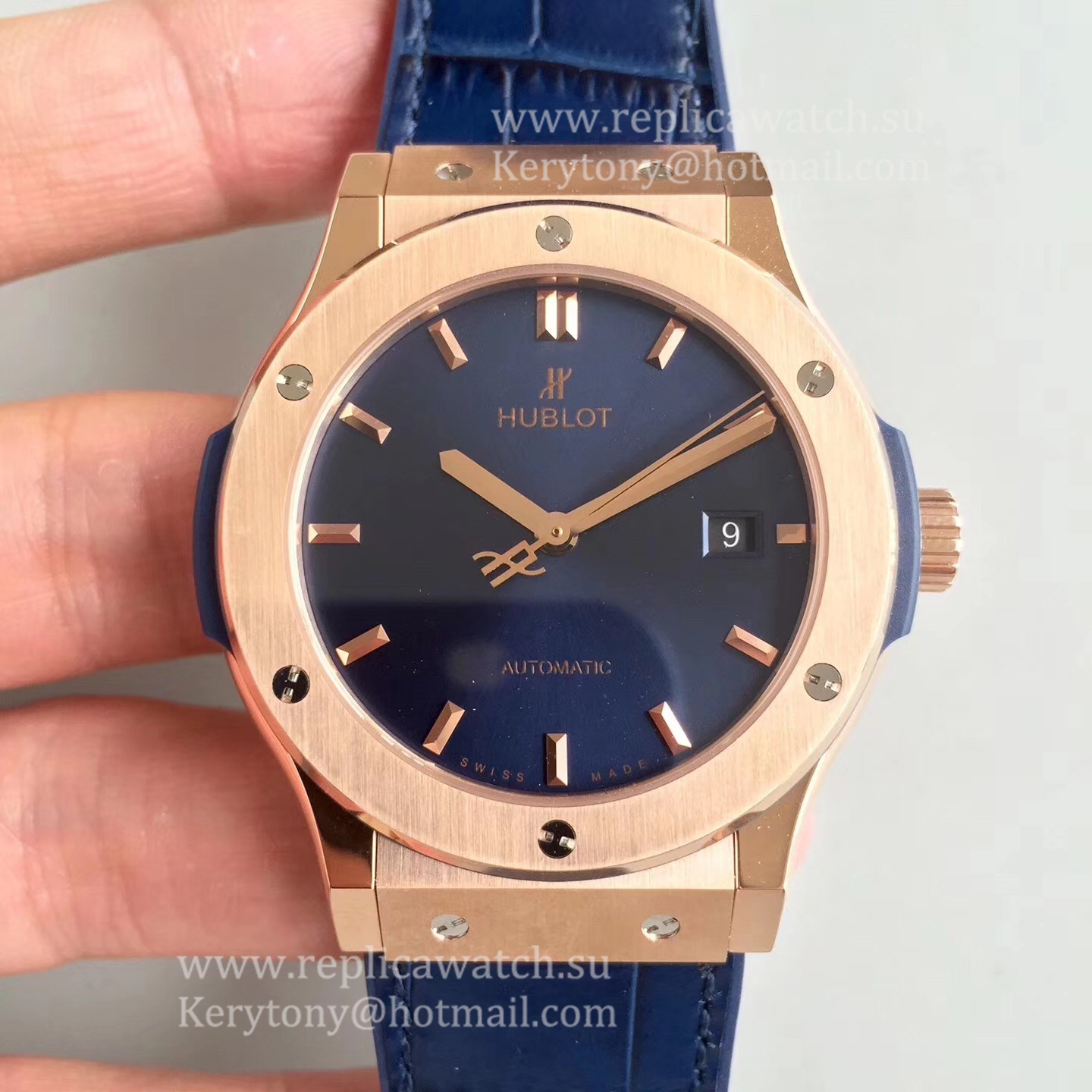 Fake Hublot Classic Fusion Blue King Gold 511.OX.7180.LR JJF Rose Gold Blue Dial HUB1112