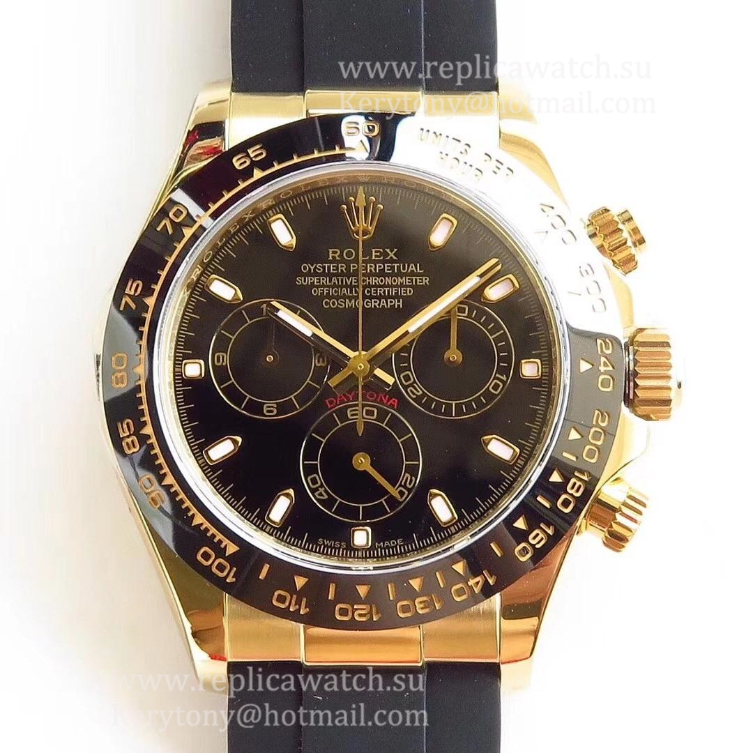 Copy R01ex Daytona  116518 LN ARF Yellow Gold Black Dial 4130
