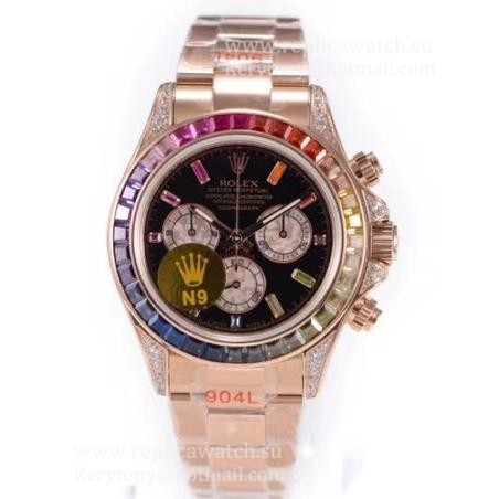 High Quality R01ex Daytona  116595 RBOW N9F 18K Rose Gold Wrapped SS 904L Black Dial 7750