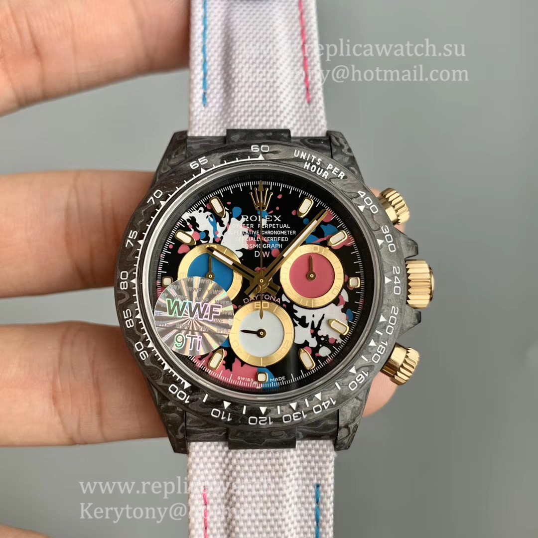 Fake R01ex Daytona  NTPT Carbon MOTLEY 2 WWF Multicolor Dial 7750