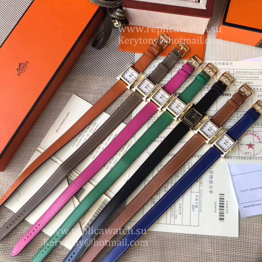 Replica H**me5 Heure H 21mm 2019 Ladies YF Yellow Gold White/Black Dial Quartz (Free Box) Color Blue