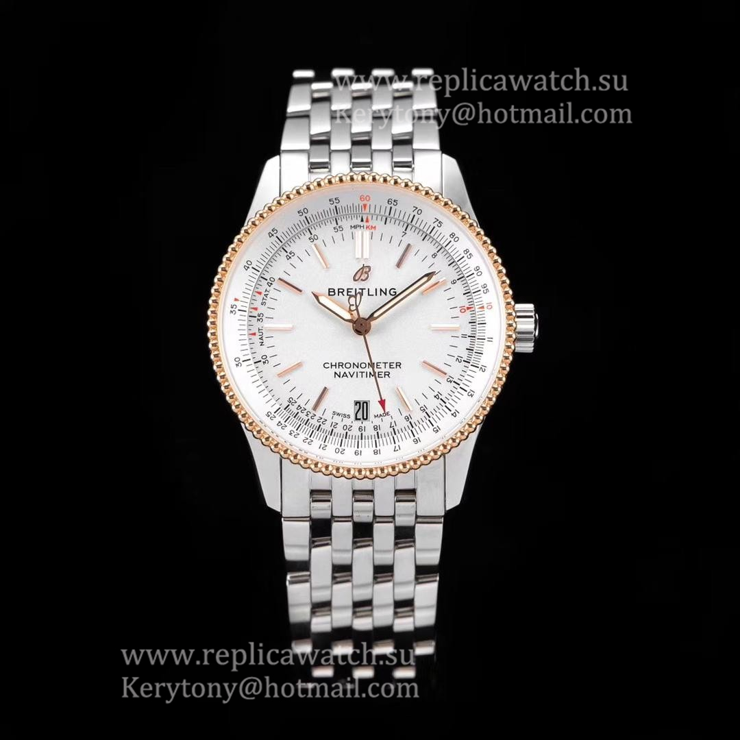 Perfect Replica Breitling Navitimer 1 Automatic 38mm KORF SS & Rose Gold White Dial 2824 (Free Leather Strap)