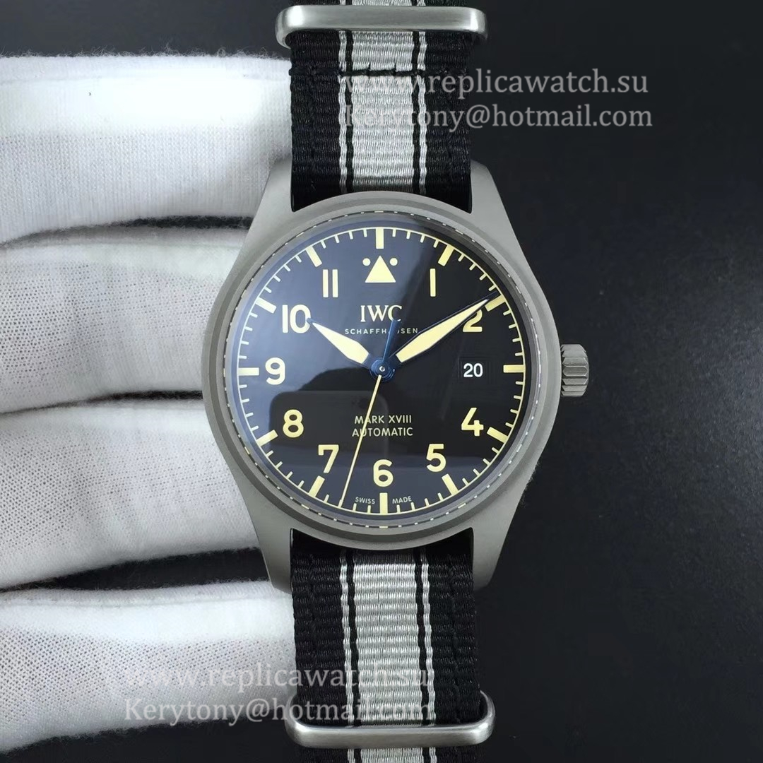 Replica IWC Pilot Mark XVIII IW327006 M+F Titanium Black Dial 35111