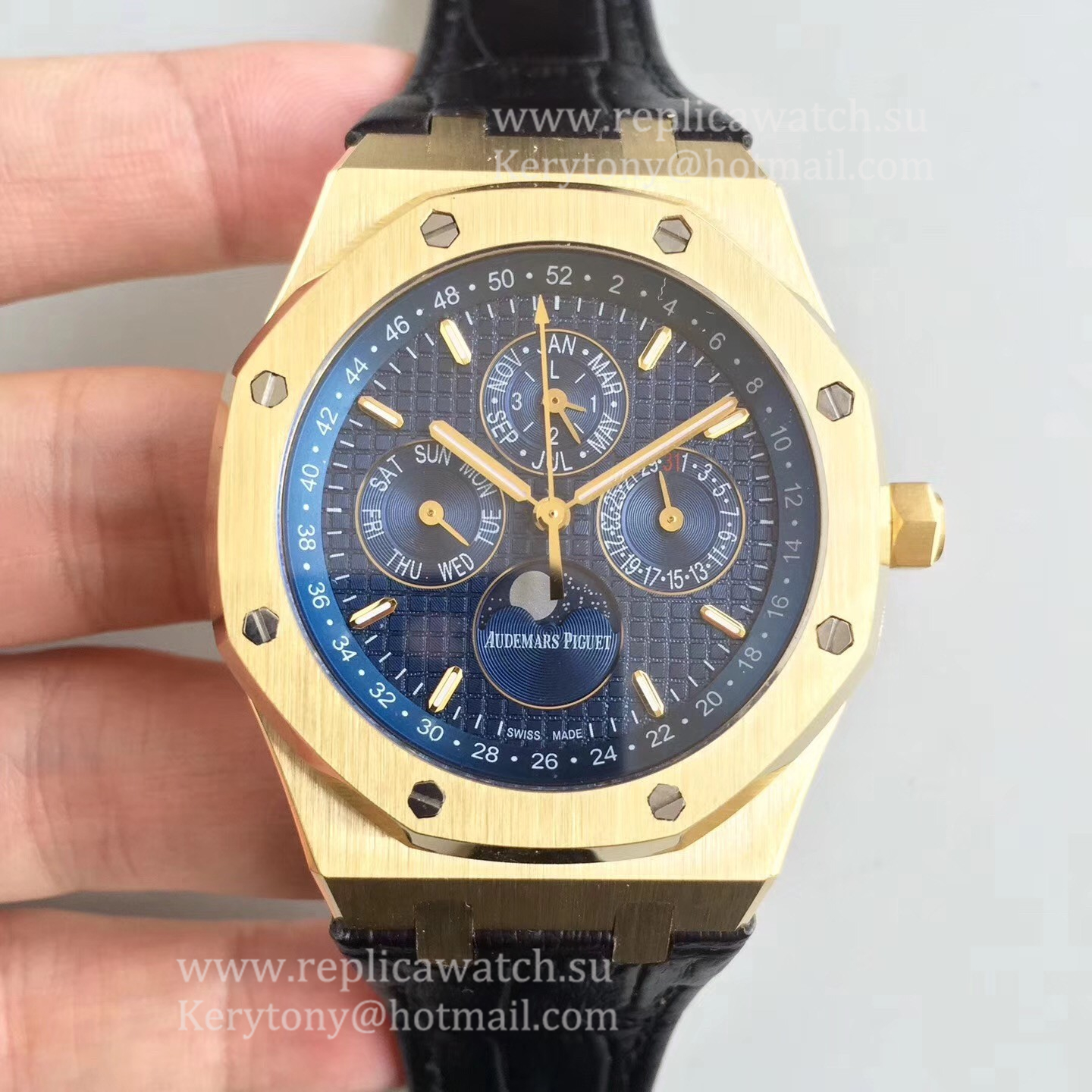 High Quality Audemars P1g*et Royal Oak Perpetual Calendar 41mm 26574BA.OO.1220BA.01 BF Yellow Gold Blue Dial 5134