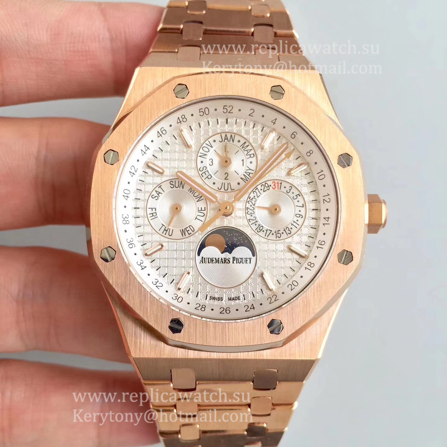 NEW Replica Audemars P1g*et Royal Oak Perpetual Calendar 41mm 26574OR.OO.1220OR.01 BF Rose Gold Silver Dial 5134