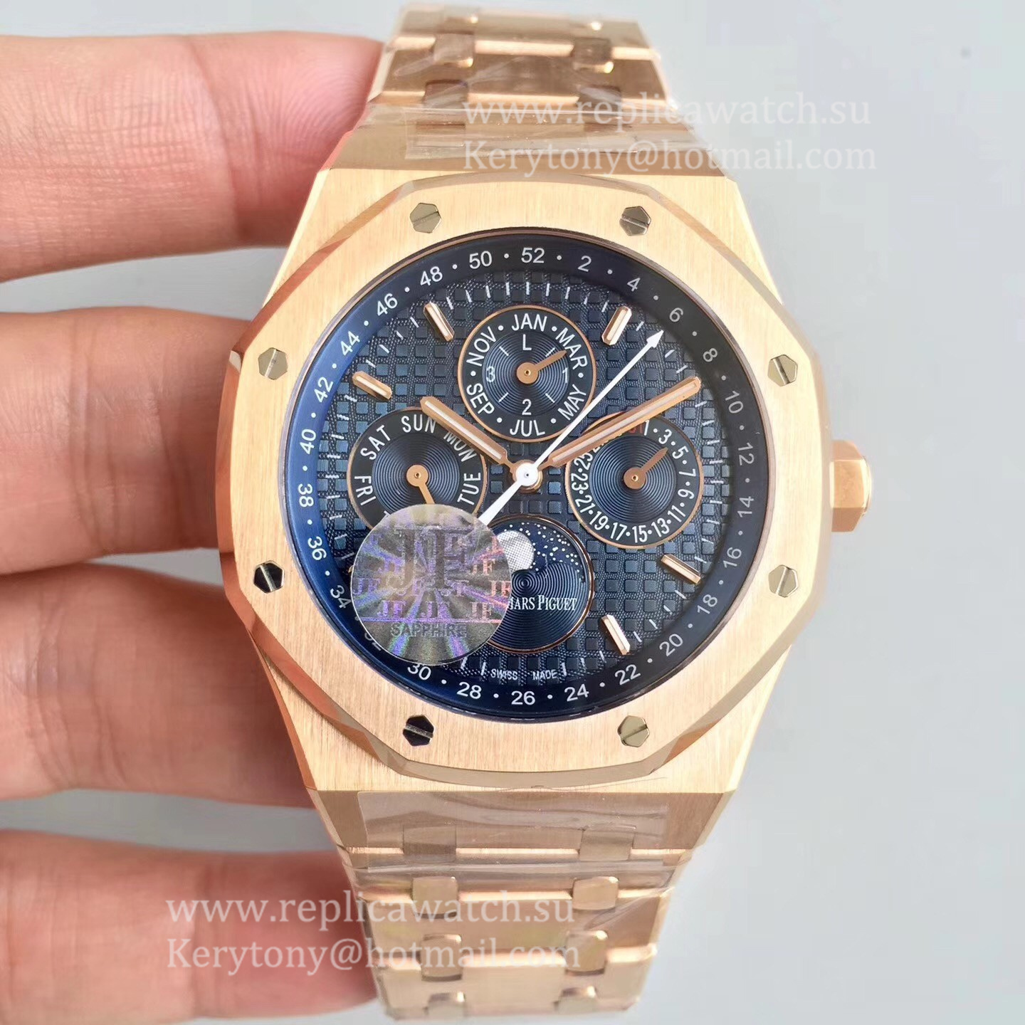 Copy Audemars P1g*et Royal Oak Perpetual Calendar 41mm 26574OR.OO.1220OR.01 JF Rose Gold Blue Dial 5134