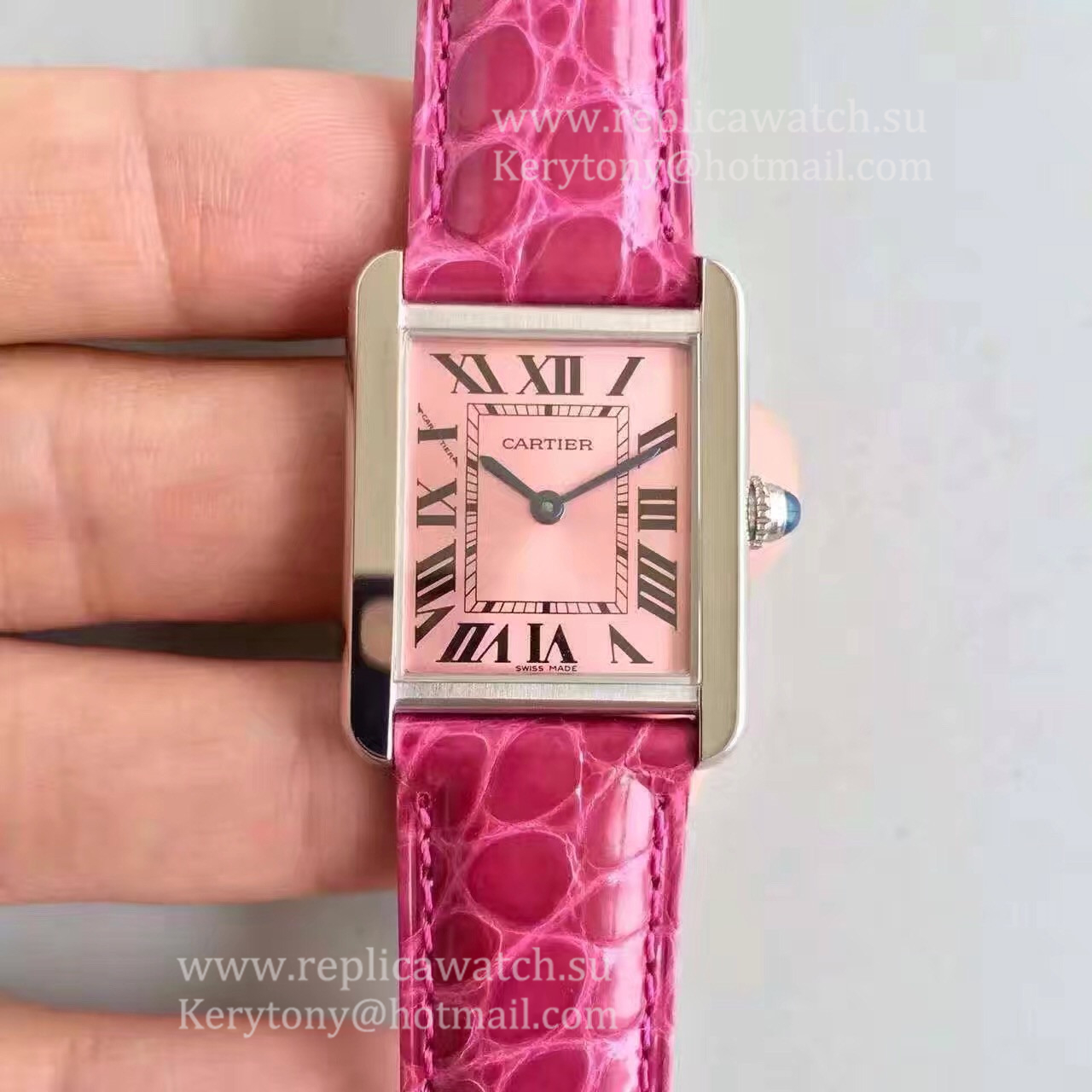Perfect Replica Ca*t1er Tank Solo Ladies W5200000 24mm x 31mm TWF SS  Pink Dial Quartz