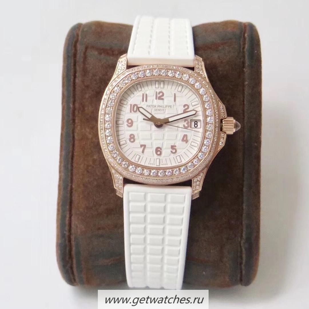 Copy Pat*k Phi1i*pe Aquanaut Luce Ladies 5068R PPF Rose Gold & D1am0nds White Dial 324SC