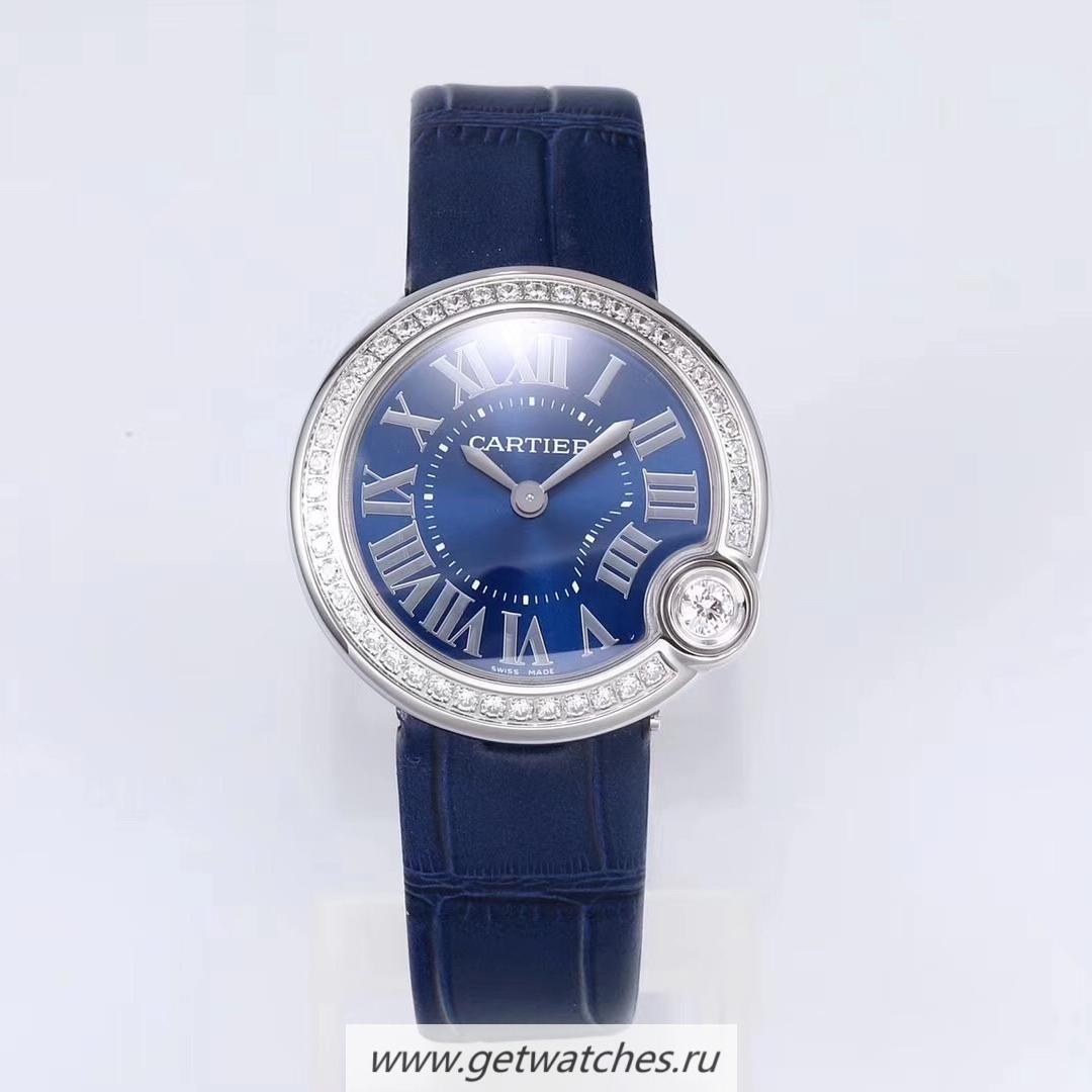 Perfect Replica Ca*t1er Ballon Blanc 30mm PF SS & D1am0nds Blue Dial Ronda Quartz