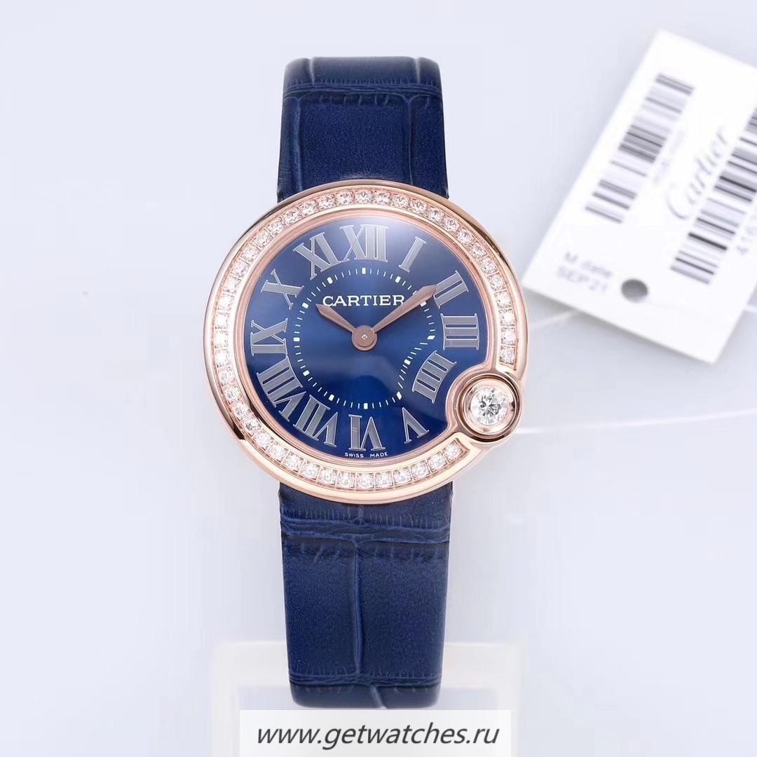 Fake Ca*t1er Ballon Blanc 30mm WJBL0005 PF Rose Gold & D1am0nds Blue Dial Ronda Quartz