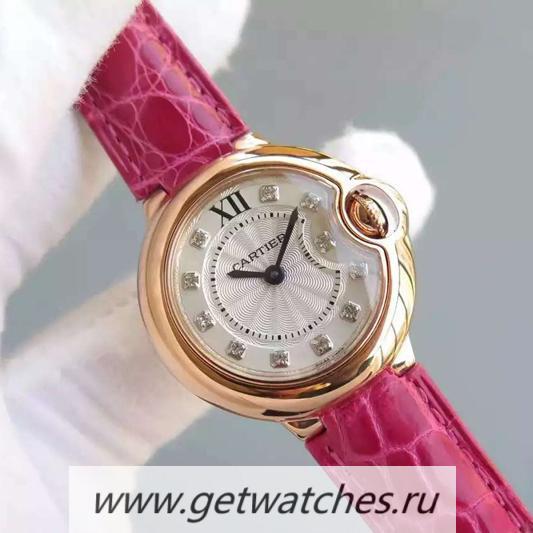 Fake Ca*t1er Ballon Bleu 28mm Ladies Rose Gold Silver Dial Ronda Quartz