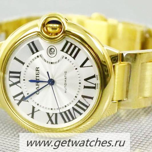 Copy Ca*t1er Ballon Bleu 42mm 24K Yellow Gold Plated White Dial 2836