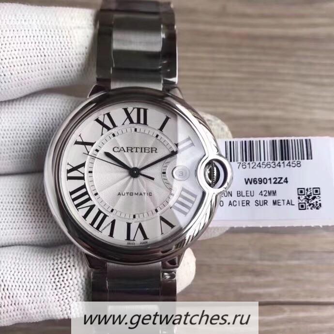 Perfect Replica Ca*t1er Ballon Bleu 42mm W69012Z4 CRF SS Silver Dial 2824