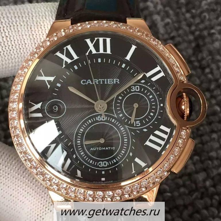 NEW Replica Ca*t1er Ballon Bleu Chrono Rose Gold & D1am0nds Black Dial 7750
