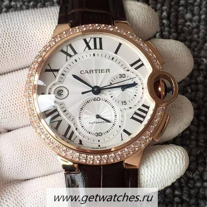Best Price Ca*t1er Ballon Bleu Chrono Rose Gold & D1am0nds White Dial 7750
