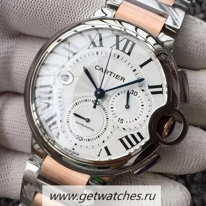 Perfect Replica Ca*t1er Ballon Bleu Chrono SS White Dial 7750