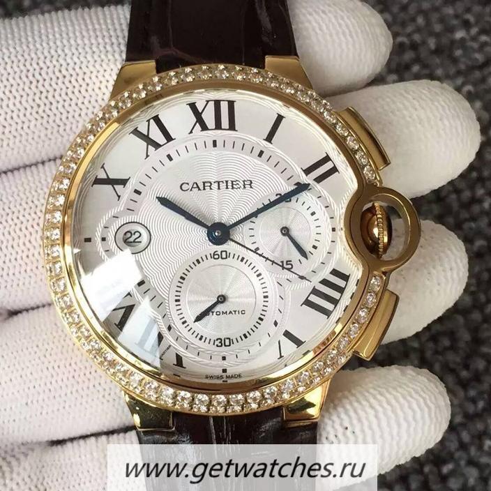 Perfect Replica Ca*t1er Ballon Bleu Chrono Yellow Gold & D1am0nds White Dial 7750