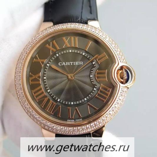 Copy Ca*t1er Ballon Bleu Rose Gold & D1am0nds Brown Dial 2836