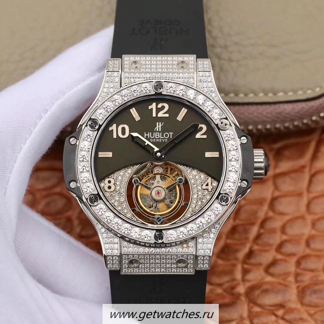 Perfect Replica Hublot Big Bang Tourbillon Noob Factory SS & D1am0nds Black & D1am0nd Dial Tourbillon
