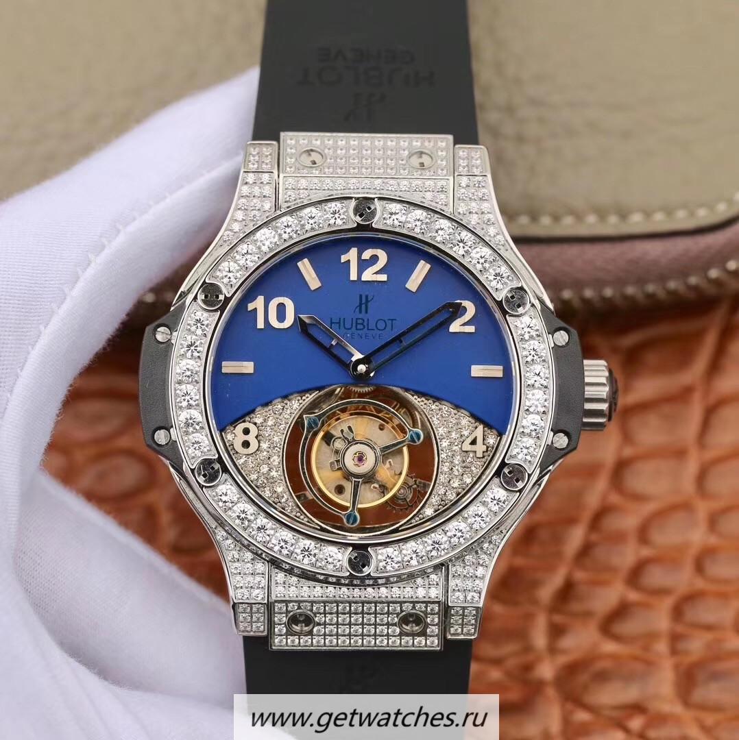 Copy Hublot Big Bang Tourbillon Noob Factory SS & D1am0nds Blue & D1am0nd Dial Tourbillon