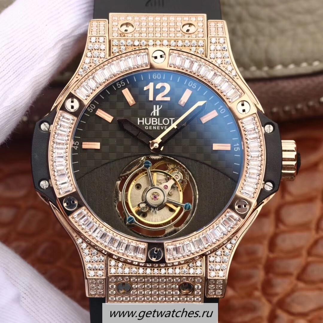 NEW Replica Hublot Big Bang Tourbillon Solo Bang Noob Factory Rose Gold & D1am0nds Carbon Fiber Dial Tourbillon