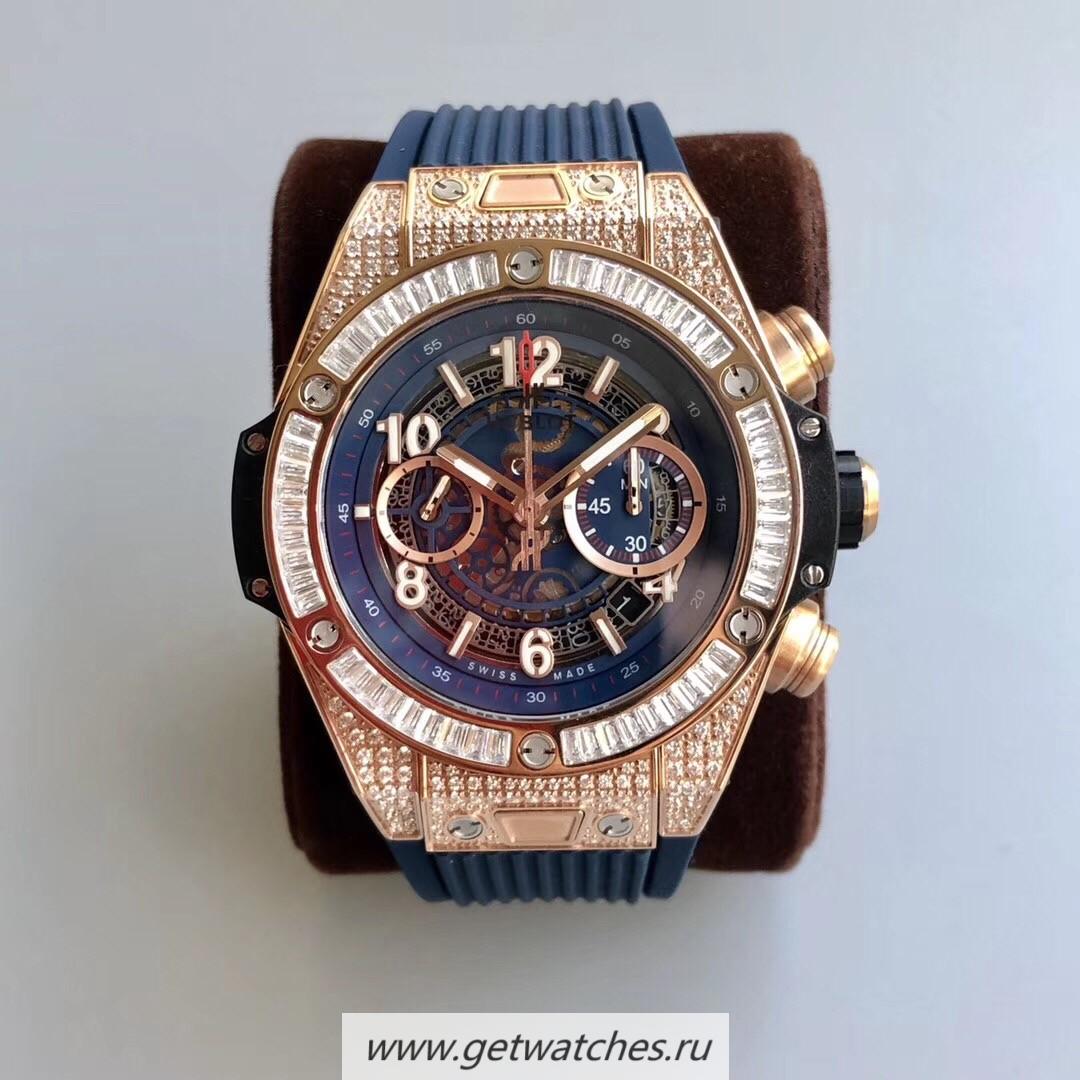 Replica Hublot Big Bang Unico 45mm OXF Rose Gold & D1am0nd Blue Dial HUB1242