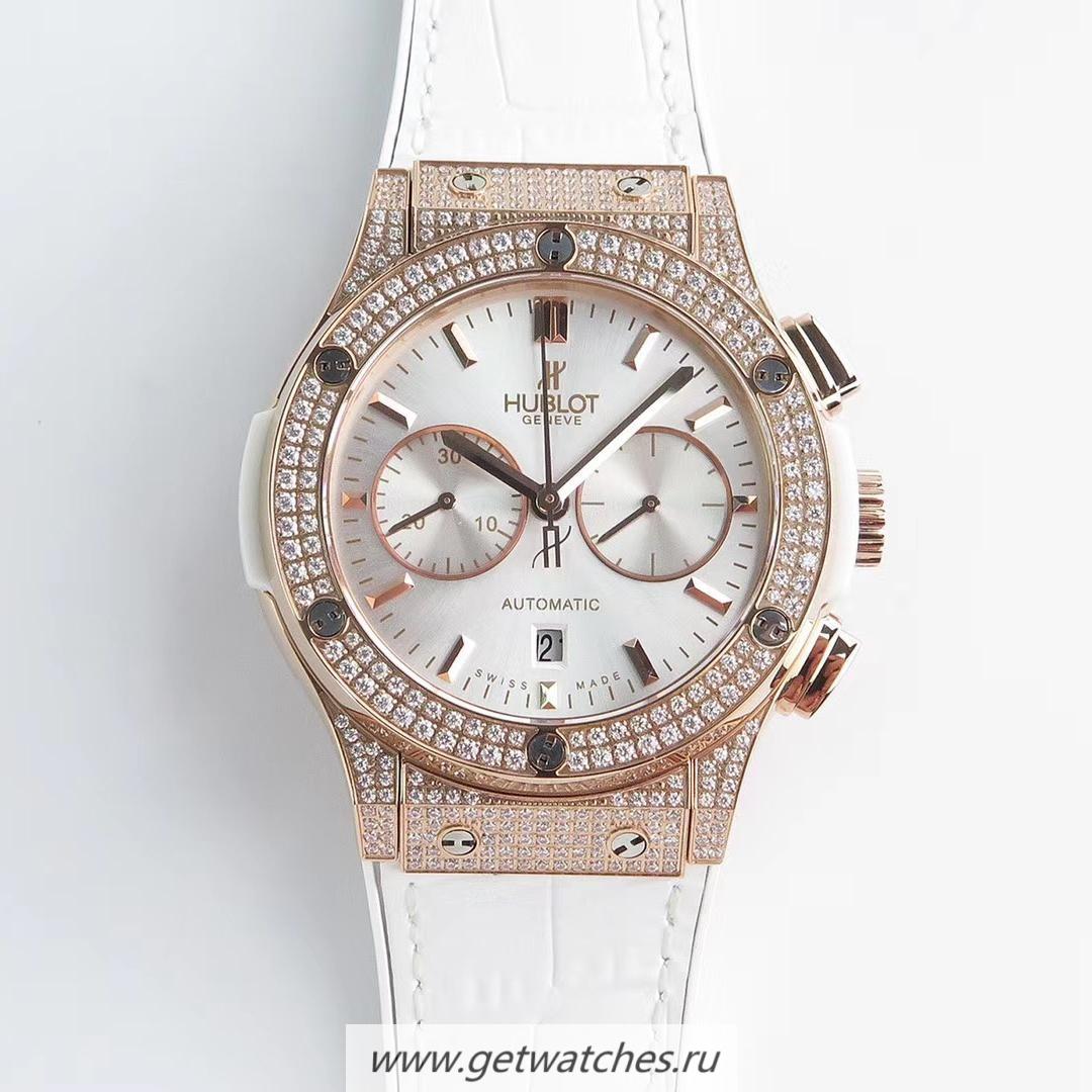 Perfect Replica Hublot Classic Fusion Chrono King HBF Rose Gold & D1am0nd Silver Dial 7750
