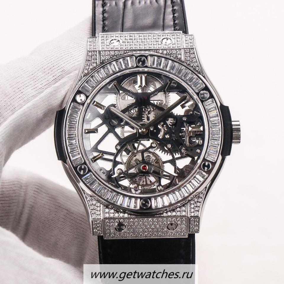 Shop Hublot Classic Fusion Tourbillon JBF SS & D1am0nd Black Dial HUB6010