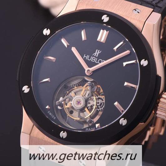 Shop Hublot Classic Fusion Tourbillon Rose Gold Black Dial Tourbillon