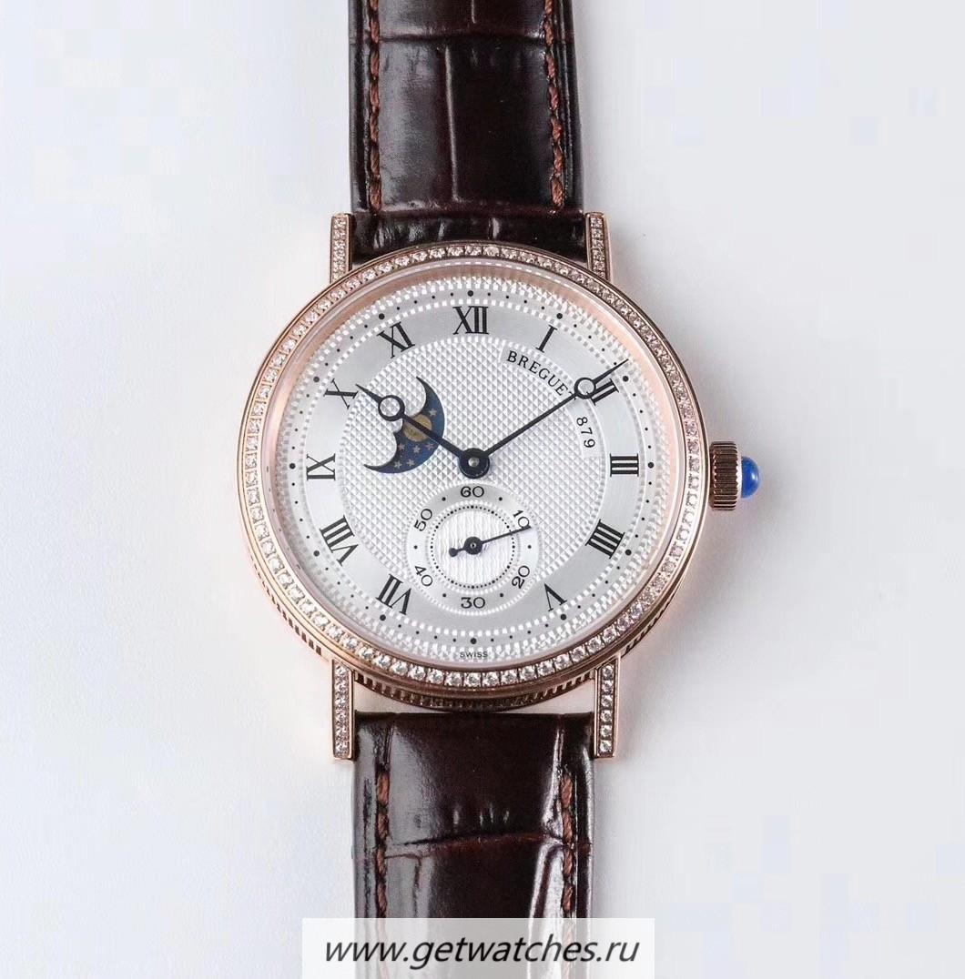 Fake Breguet Classique Moonphase 4396 GXGF Rose Gold & D1am0nd Silver Dial 5165R