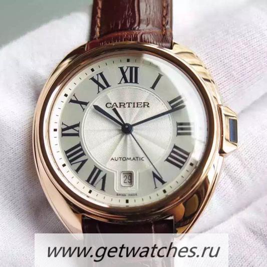 Copy Ca*t1er Cle 40 mm Rose Gold Silver Dial M9015
