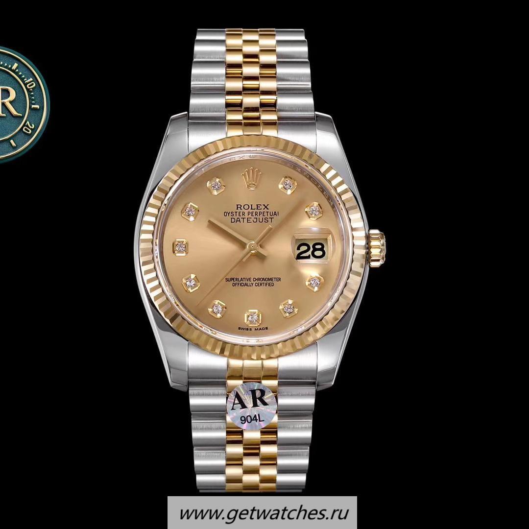 Perfect Replica R01ex Datejust 36 116233 ARF V3 SS 904L & Yellow Gold Champagne Dial 3135