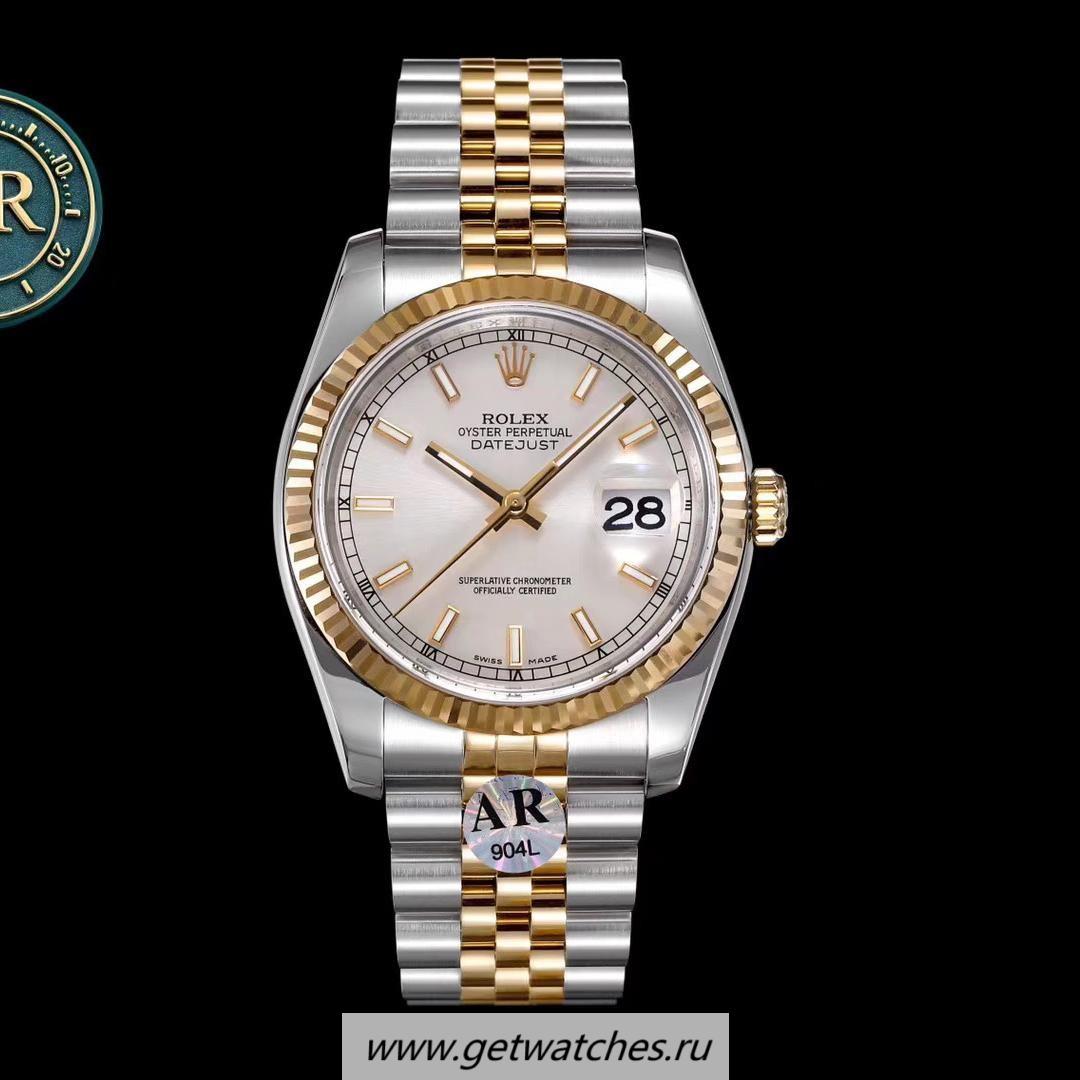 Fake R01ex Datejust 36 116233 ARF V3 SS 904L & Yellow Gold Silver Dial 3135