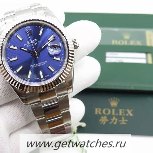 Fake R01ex Datejust II 116334 41mm EWF SS Blue Dial 3136