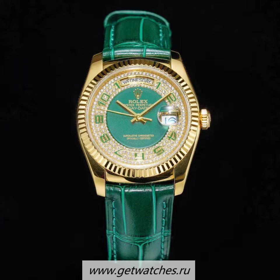 Replica R01ex Day-Date 36 118138 TRF Yellow Gold Green Dial 2836