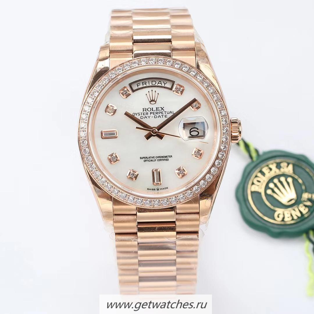 Perfect Replica R01ex Day-Date 36 128238 EWF Rose Gold White Dial 3255