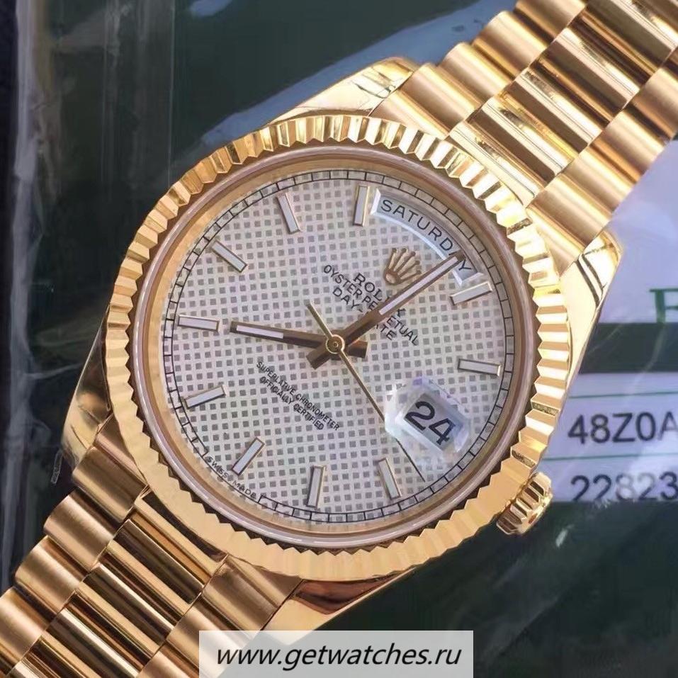 Fake R01ex Day-Date 40 228235 2018 EWF Yellow Gold Silver Diagonal Dial 3255