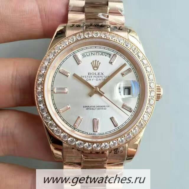 Copy R01ex Day-Date 40 228235 40mm KWF Rose Gold & D1am0nds Sundust Dial 3255