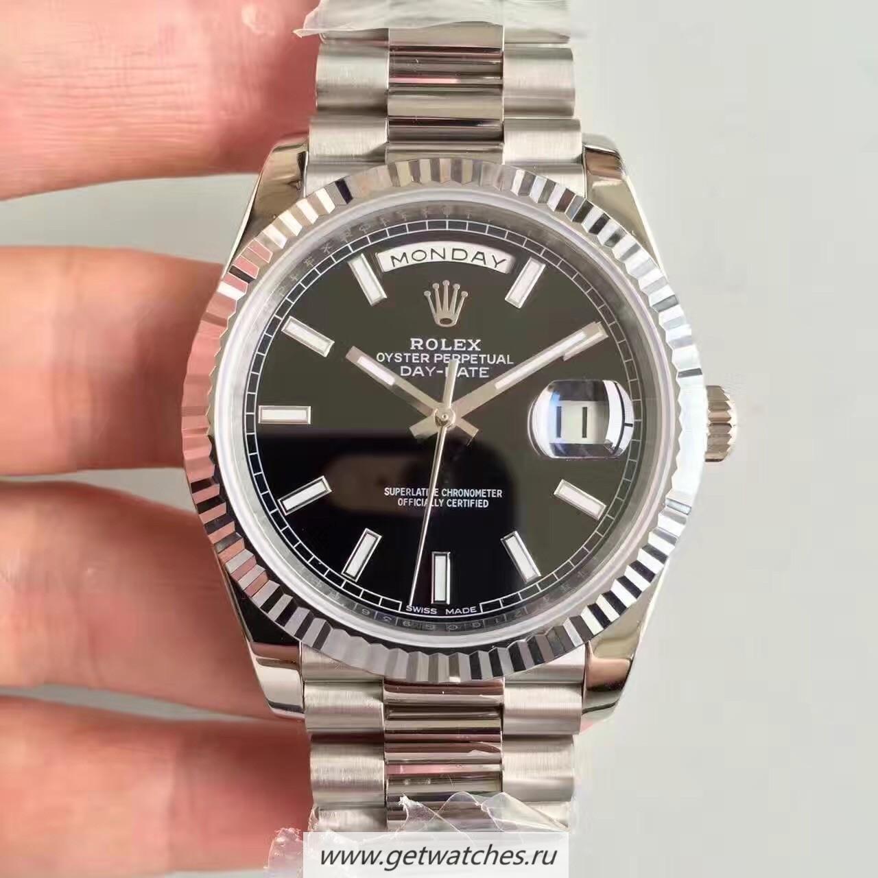 Perfect Replica R01ex Day-Date 40 228239 Noob Factory SS Black Dial 3255