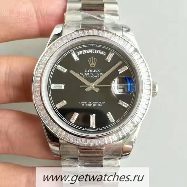 Fake R01ex Day-Date 40 228396 TBR 40mm KWF SS & D1am0nds Black Dial 3255