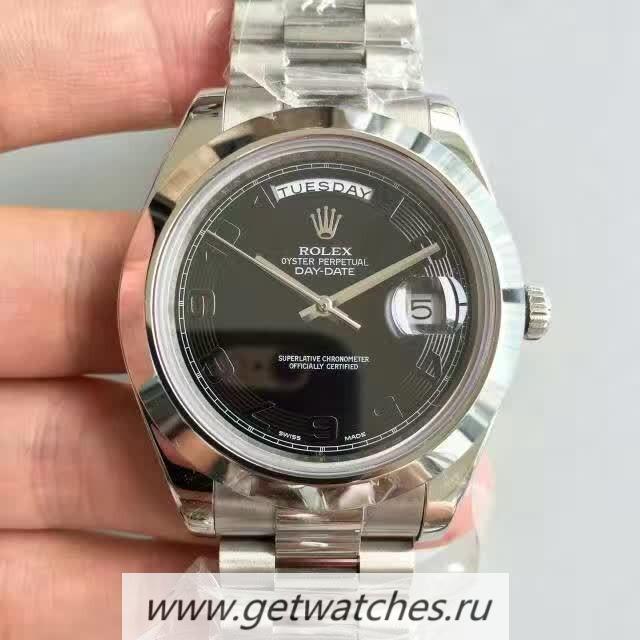 Perfect Replica R01ex Day-Date II 218206 41mm Noob Factory V6 SS Black Dial 2836