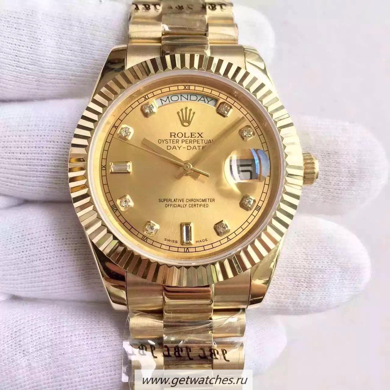 Replica R01ex Day-Date II 218238 41mm KWF Yellow Gold Champagne Dial 3255