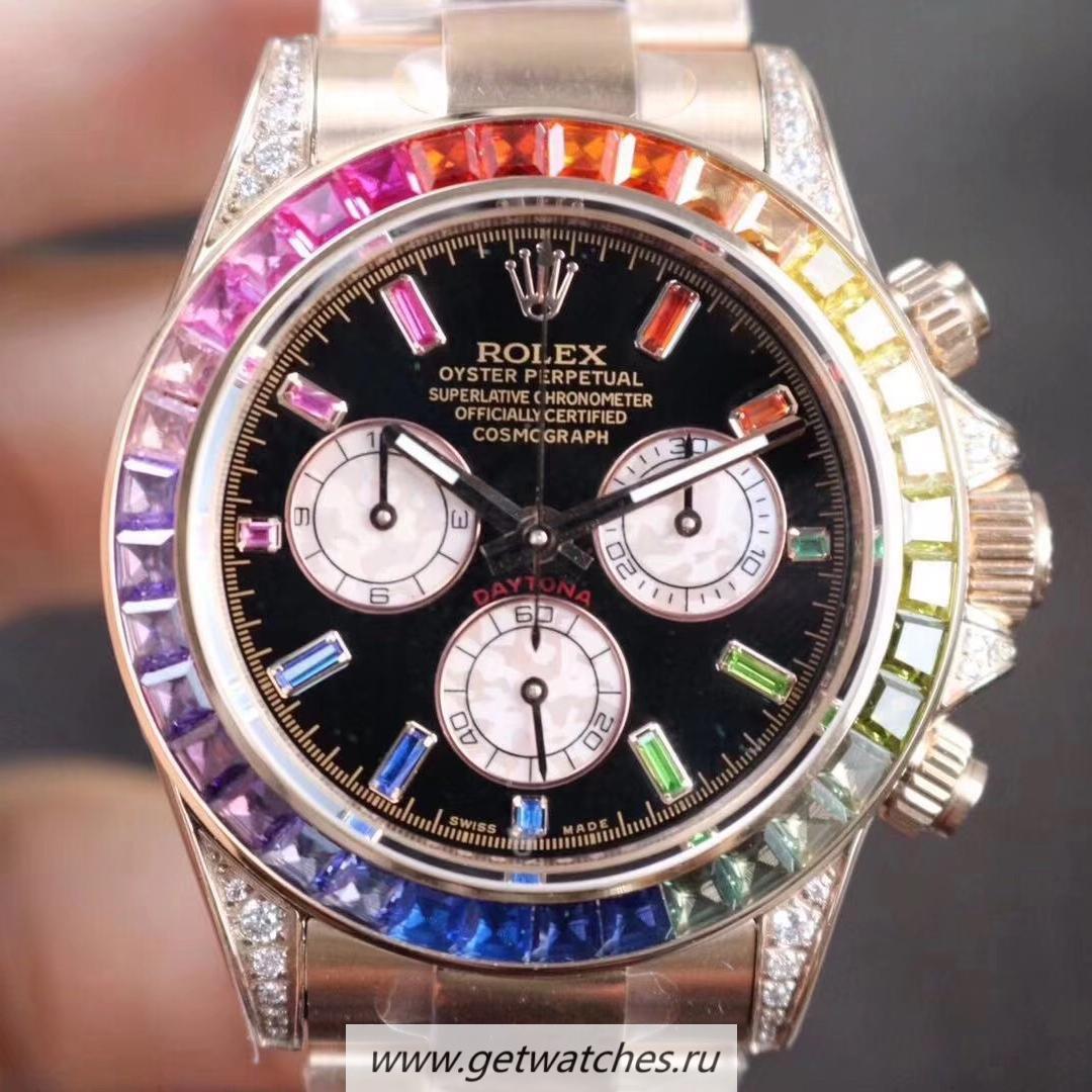 Replica R01ex Daytona Rainbow 116595 RBOW BLF Rose Gold & D1am0nds Black Dial 4130