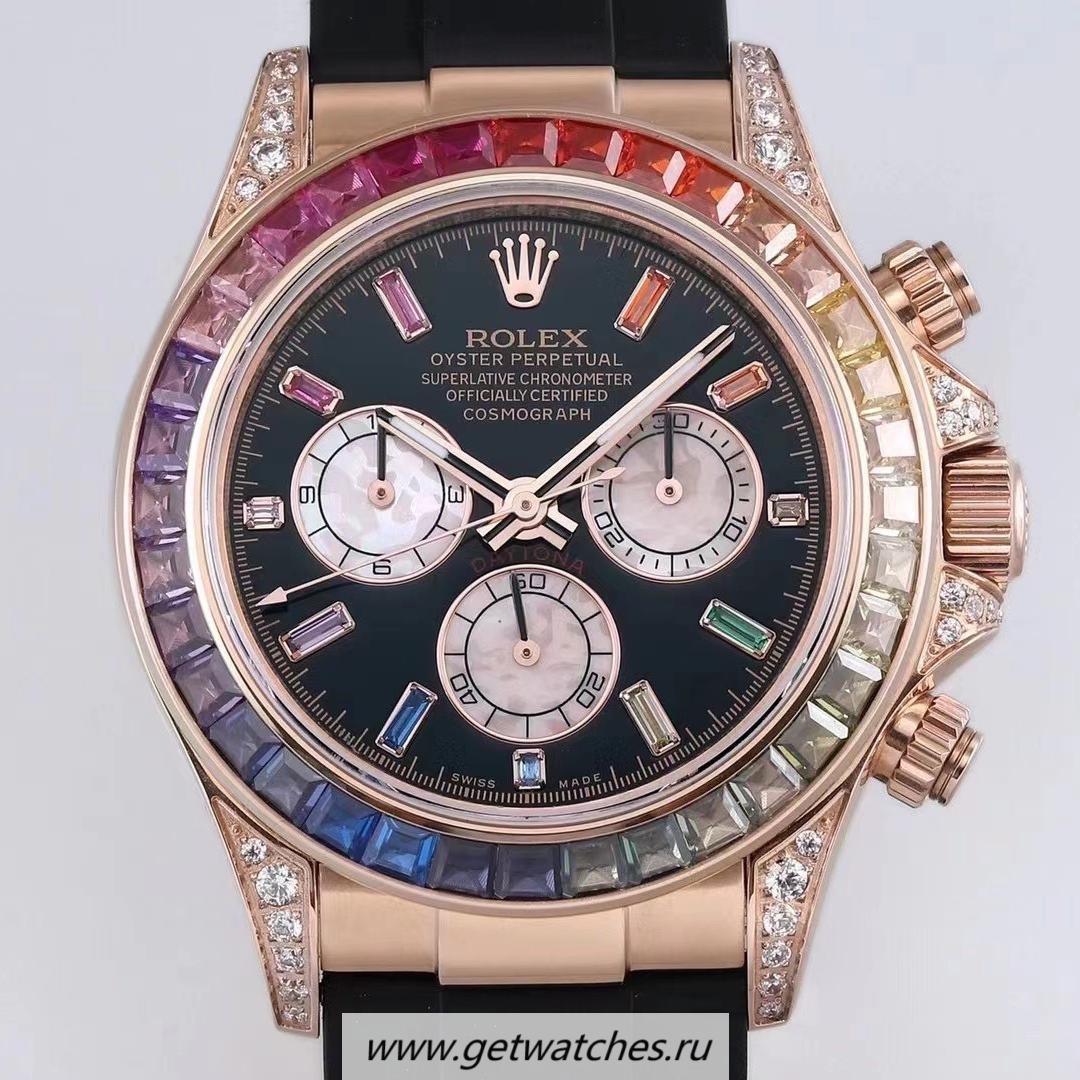 Copy R01ex Daytona Rainbow 116595 RBOW BLF V2 Rose Gold & D1am0nd Black Dial 4130