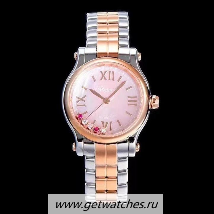 Shop Chopard Happy Sport 36mm Automatic YF Ladies SS & Rose Gold Pink Dial 2892